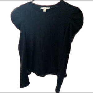 Chelsea&Violet Women’s Large Ribbed Sweater Puffy Sleeve Elegant Black Stretchy